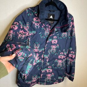 Burton Living Lining Snowboard Jacket Womens Small Navy Blue Pink Floral Hooded